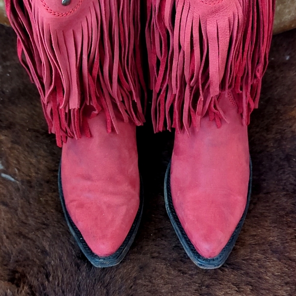LIBERTY BLACK LB71124 Vegas Tiered Fringe  Rojo Red snip toe cowgirl boo… - Picture 13 of 16
